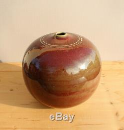 Studio Keramik Vase Signiert Ochsenblutrote Glasur 20x20cm Vintage Pottery