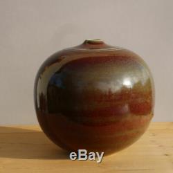 Studio Keramik Vase Signiert Ochsenblutrote Glasur 20x20cm Vintage Pottery