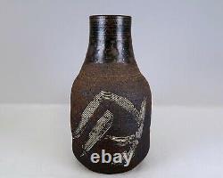 Studio Pottery 8 Stoneware Bottle Dark Brown Vintage Vase Signed Dutton