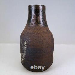 Studio Pottery 8 Stoneware Bottle Dark Brown Vintage Vase Signed Dutton