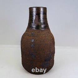 Studio Pottery 8 Stoneware Bottle Dark Brown Vintage Vase Signed Dutton