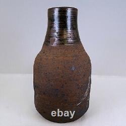 Studio Pottery 8 Stoneware Bottle Dark Brown Vintage Vase Signed Dutton