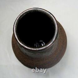 Studio Pottery 8 Stoneware Bottle Dark Brown Vintage Vase Signed Dutton