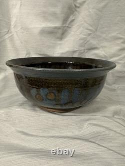 Studio Pottery Bowl Made By Artist Beate Larsen with Mottled Glaze