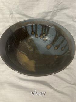 Studio Pottery Bowl Made By Artist Beate Larsen with Mottled Glaze