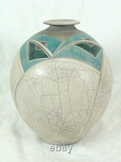 Studio Pottery Crackle Vase By Deb Monaghan 10.5 x 8 3/4 d