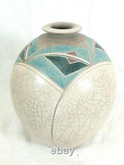 Studio Pottery Crackle Vase By Deb Monaghan 10.5 x 8 3/4 d