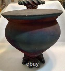 Studio Pottery Iridescent Raku LARGE Pot Witch's Cauldron Matte Finish Signed