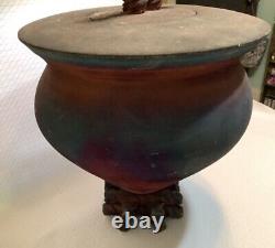 Studio Pottery Iridescent Raku LARGE Pot Witch's Cauldron Matte Finish Signed