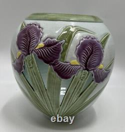 Studio Pottery K. Smallwood Vase with Purple Flowers Vintage 1986