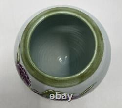 Studio Pottery K. Smallwood Vase with Purple Flowers Vintage 1986