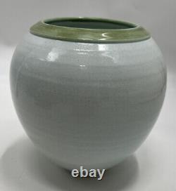 Studio Pottery K. Smallwood Vase with Purple Flowers Vintage 1986