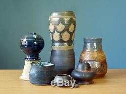 Studio Pottery Lot Vase Mid Century Grouping Vintage MCM Blue Ceramic Collection