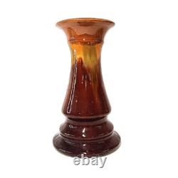 Studio Pottery Pedestal Vase Brown Drip Glaze MCM Vintage