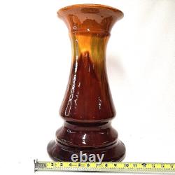 Studio Pottery Pedestal Vase Brown Drip Glaze MCM Vintage
