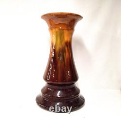 Studio Pottery Pedestal Vase Brown Drip Glaze MCM Vintage