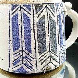 Studio Pottery Pitcher 1977 Signed Sakoda Stoneware Earthenware Arrow Design