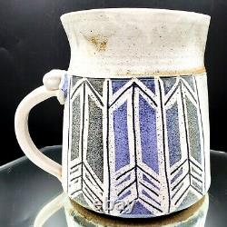 Studio Pottery Pitcher 1977 Signed Sakoda Stoneware Earthenware Arrow Design