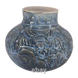 Studio Pottery Shearwater Style Frosted Blue Green Carved Vase (Stebley Sekul)