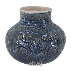 Studio Pottery Shearwater Style Frosted Blue Green Carved Vase (Stebley Sekul)