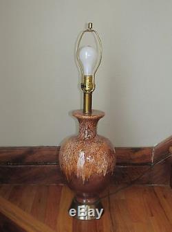 Studio Pottery Table Lamp Drip Glaze Royal Brown Cream Retro Haeger Estate Vtg