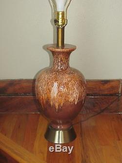 Studio Pottery Table Lamp Drip Glaze Royal Brown Cream Retro Haeger Estate Vtg