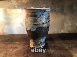 Studio Pottery Vase Large Signed Vintage Floral Crock Textured Mid Century Pot