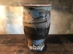 Studio Pottery Vase Large Signed Vintage Floral Crock Textured Mid Century Pot