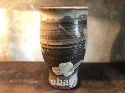 Studio Pottery Vase Large Signed Vintage Floral Crock Textured Mid Century Pot