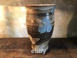 Studio Pottery Vase Large Signed Vintage Floral Crock Textured Mid Century Pot