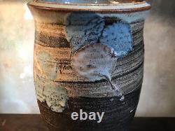 Studio Pottery Vase Large Signed Vintage Floral Crock Textured Mid Century Pot