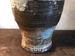 Studio Pottery Vase Large Signed Vintage Floral Crock Textured Mid Century Pot