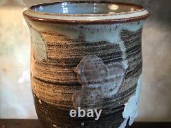 Studio Pottery Vase Large Signed Vintage Floral Crock Textured Mid Century Pot