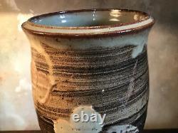 Studio Pottery Vase Large Signed Vintage Floral Crock Textured Mid Century Pot