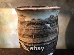 Studio Pottery Vase Large Signed Vintage Floral Crock Textured Mid Century Pot