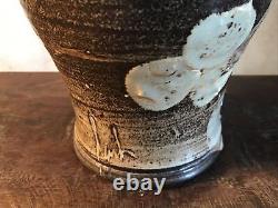 Studio Pottery Vase Large Signed Vintage Floral Crock Textured Mid Century Pot