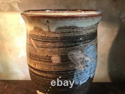 Studio Pottery Vase Large Signed Vintage Floral Crock Textured Mid Century Pot