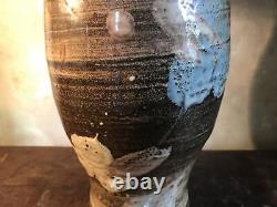 Studio Pottery Vase Large Signed Vintage Floral Crock Textured Mid Century Pot