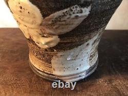 Studio Pottery Vase Large Signed Vintage Floral Crock Textured Mid Century Pot