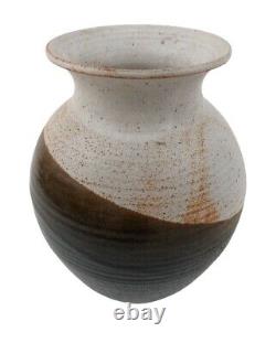 Studio Pottery Vase Nancy Valk Round Brown Vintage Signed Glazed Stoneware