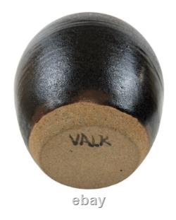 Studio Pottery Vase Nancy Valk Round Brown Vintage Signed Glazed Stoneware