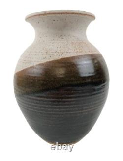 Studio Pottery Vase Nancy Valk Round Brown Vintage Signed Glazed Stoneware