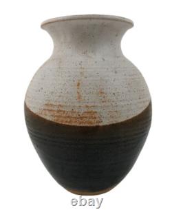 Studio Pottery Vase Nancy Valk Round Brown Vintage Signed Glazed Stoneware