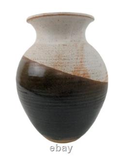 Studio Pottery Vase Nancy Valk Round Brown Vintage Signed Glazed Stoneware