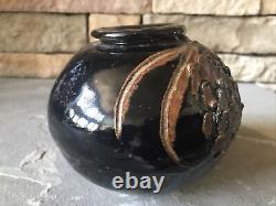 Studio Pottery Vase Signed Brown Textured Abstract Vintage Art Rare Ceramic Pot