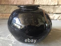 Studio Pottery Vase Signed Brown Textured Abstract Vintage Art Rare Ceramic Pot