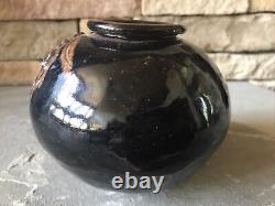 Studio Pottery Vase Signed Brown Textured Abstract Vintage Art Rare Ceramic Pot