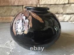 Studio Pottery Vase Signed Brown Textured Abstract Vintage Art Rare Ceramic Pot
