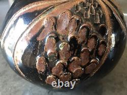 Studio Pottery Vase Signed Brown Textured Abstract Vintage Art Rare Ceramic Pot