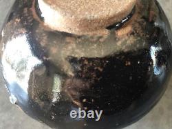 Studio Pottery Vase Signed Brown Textured Abstract Vintage Art Rare Ceramic Pot